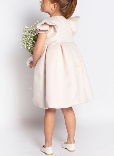 A-Line Scoop Neck Sleeveless Tea-Length Satin Flower Girl Dresses