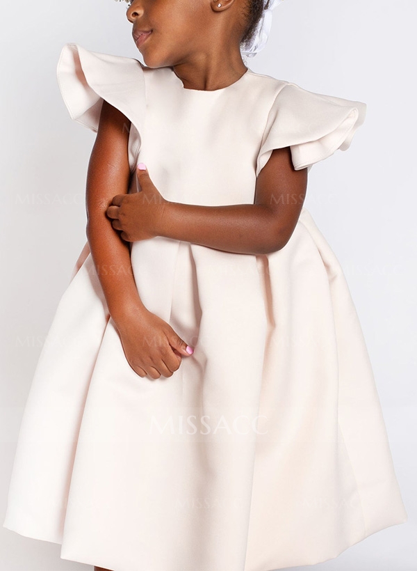 A-Line Scoop Neck Sleeveless Tea-Length Satin Flower Girl Dresses