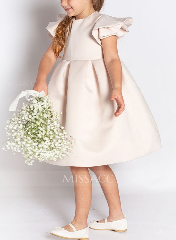 A-Line Scoop Neck Sleeveless Tea-Length Satin Flower Girl Dresses