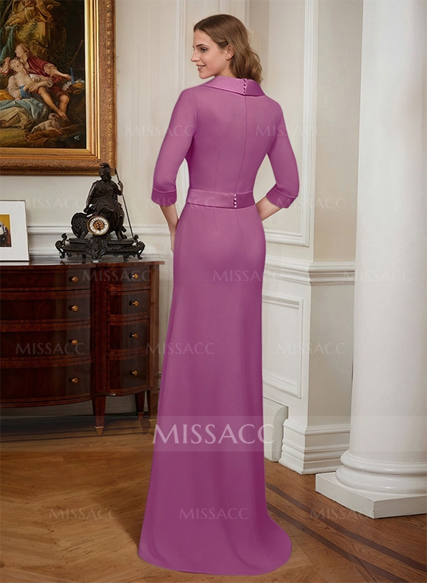 Sheath/Column V-Neck Satin Mother Of The Bride Dresses With High Split