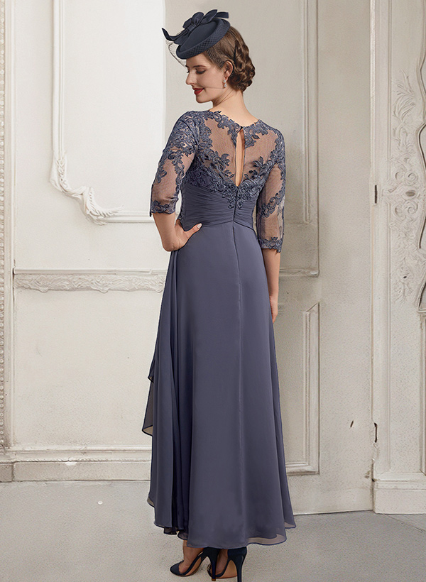 A-Line Illusion Neck Chiffon Mother Of The Bride Dresses With Lace