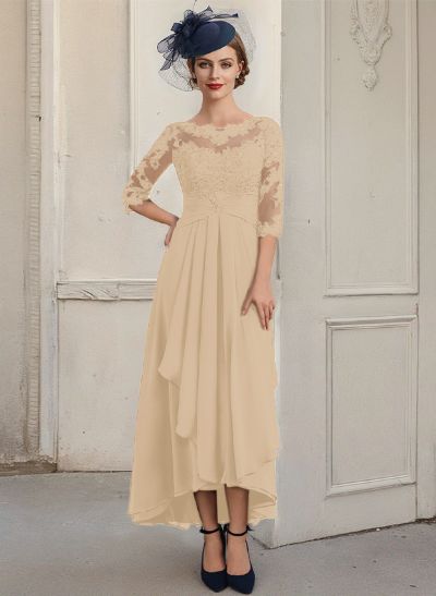 A-Line Illusion Neck Chiffon Mother Of The Bride Dresses With Lace