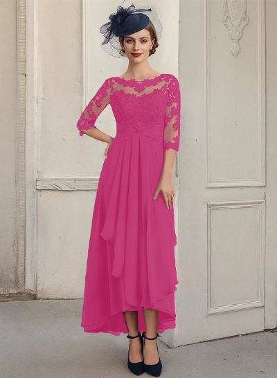 A-Line Illusion Neck Chiffon Mother Of The Bride Dresses With Lace