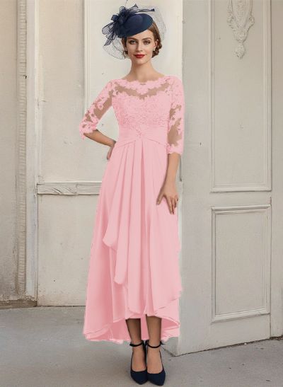 A-Line Illusion Neck Chiffon Mother Of The Bride Dresses With Lace
