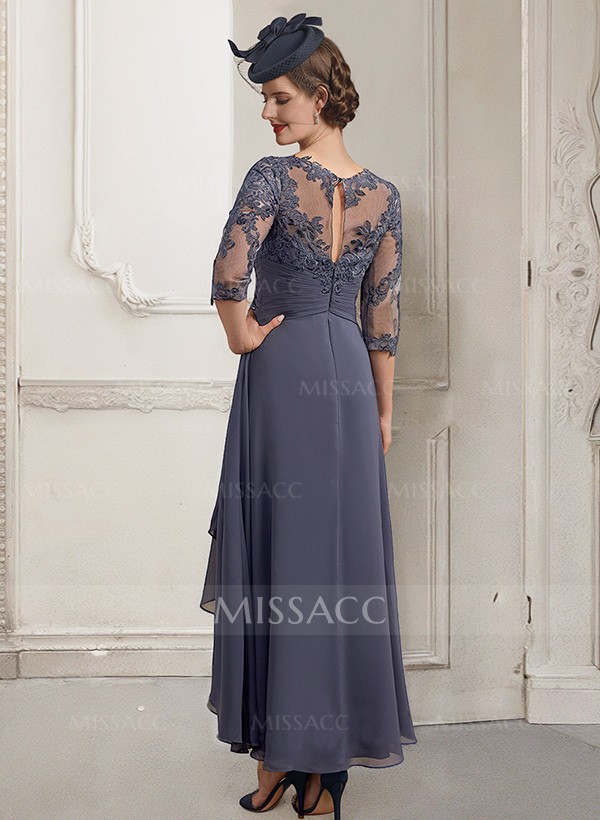 A-Line Illusion Neck Chiffon Mother Of The Bride Dresses With Lace