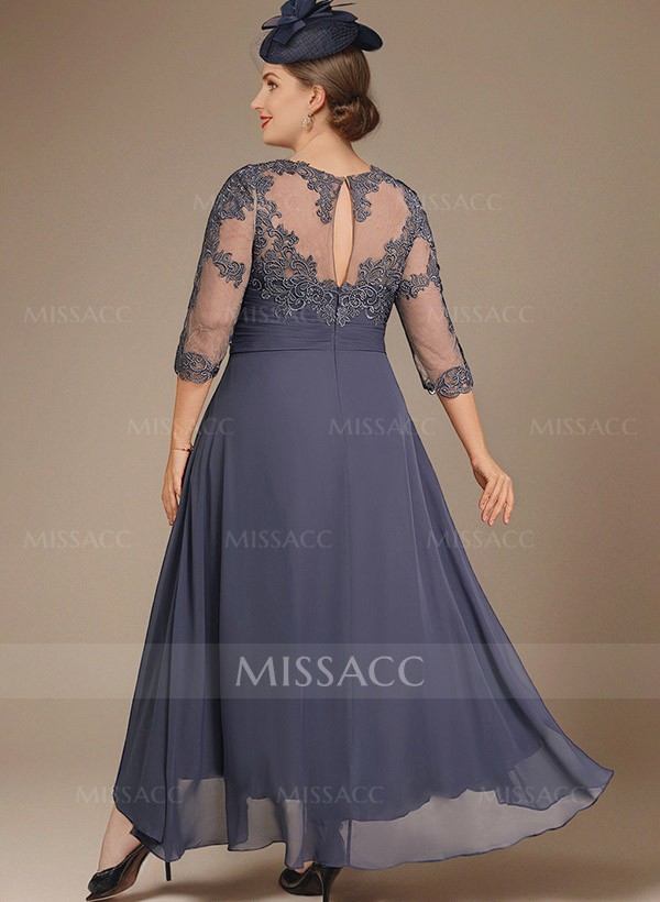 A-Line Illusion Neck Chiffon Mother Of The Bride Dresses With Lace