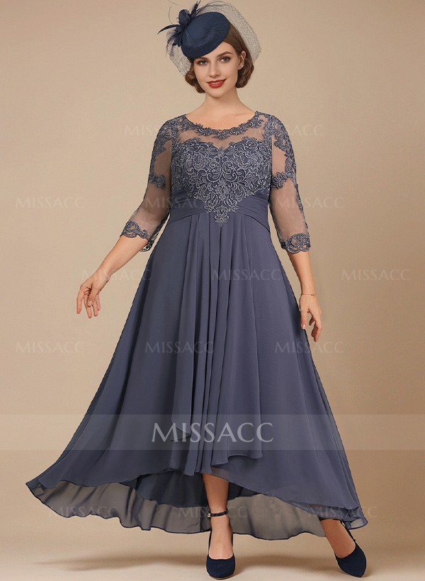 A-Line Illusion Neck Chiffon Mother Of The Bride Dresses With Lace