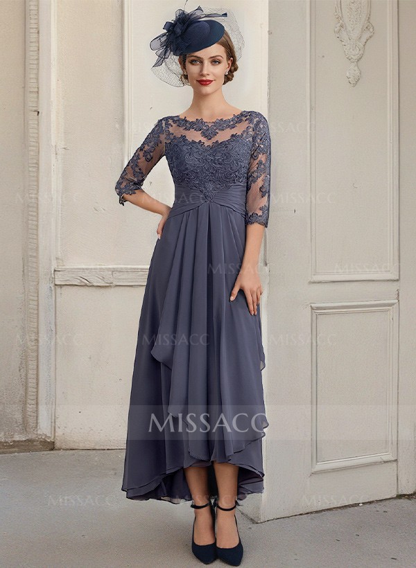 A-Line Illusion Neck Chiffon Mother Of The Bride Dresses With Lace