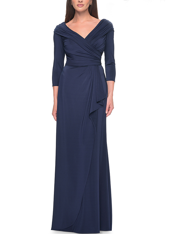 A-Line V-Neck 3/4 Sleeves Charmeuse Mother Of The Bride Dresses