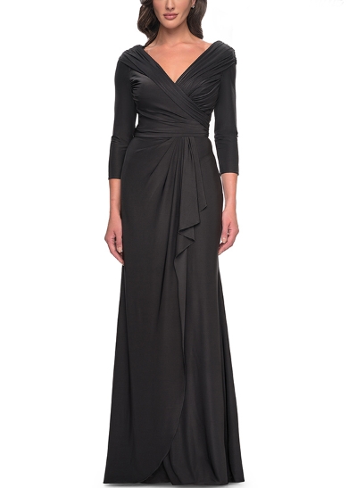 A-Line V-Neck 3/4 Sleeves Charmeuse Mother Of The Bride Dresses