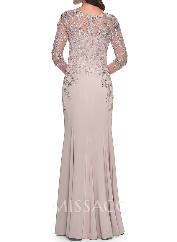 Sheath/Column V-Neck Elastic Satin Mother Of The Bride Dresses With Appliques Lace