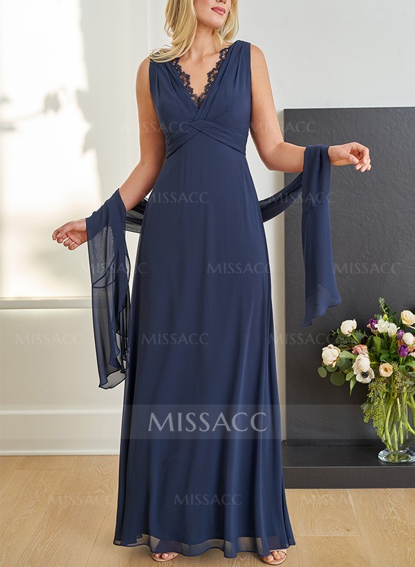 A-Line V-Neck Sleeveless Chiffon Mother Of The Bride Dresses With Lace