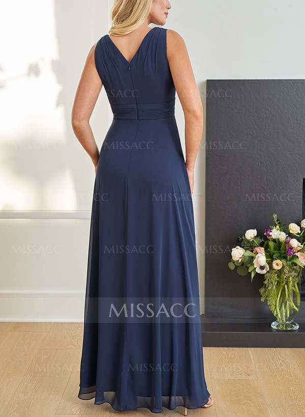 A-Line V-Neck Sleeveless Chiffon Mother Of The Bride Dresses With Lace