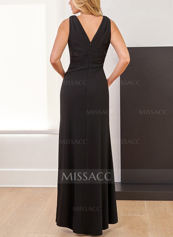 A-Line V-Neck Sleeveless Elastic Satin Mother Of The Bride Dresses With Split Front