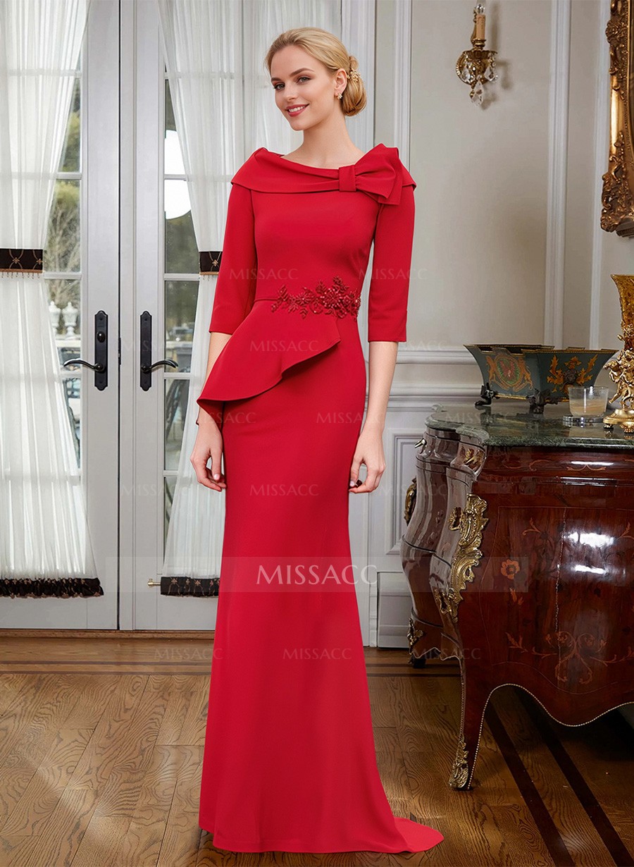 Sheath/Column Elastic Satin Mother Of The Bride Dresses With Appliques Lace