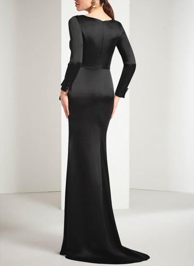 Sheath/Column Long Sleeves Acetate Satin Mother Of The Bride Dresses With Flower(s)