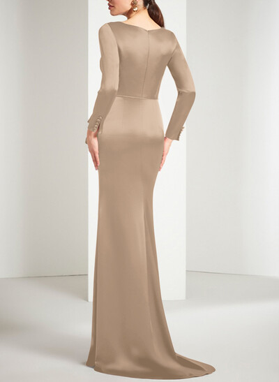 Sheath/Column Long Sleeves Acetate Satin Mother Of The Bride Dresses With Flower(s)
