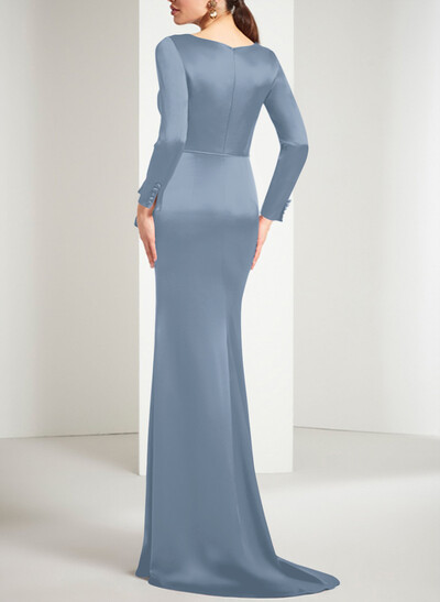 Sheath/Column Long Sleeves Acetate Satin Mother Of The Bride Dresses With Flower(s)