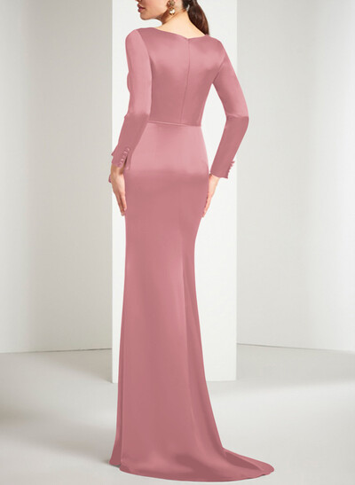 Sheath/Column Long Sleeves Acetate Satin Mother Of The Bride Dresses With Flower(s)