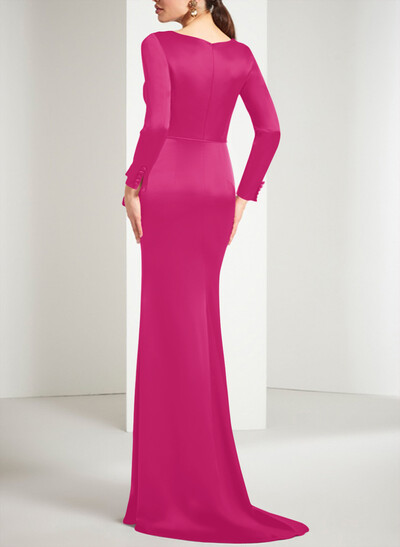 Sheath/Column Long Sleeves Acetate Satin Mother Of The Bride Dresses With Flower(s)
