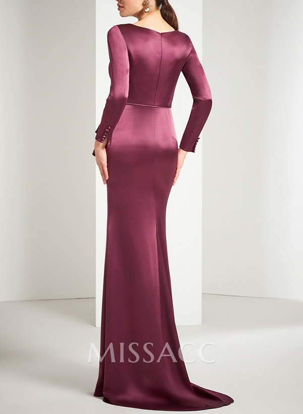 Sheath/Column Long Sleeves Acetate Satin Mother Of The Bride Dresses With Flower(s) Sheath/Column Long Sleeves Acetate Satin Mother Of The Bride Dresses With Flower(s)