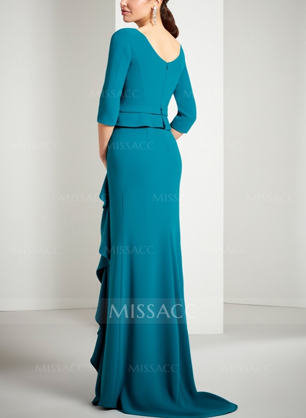 Sheath/Column Elastic Satin Mother Of The Bride Dresses With Cascading Ruffles