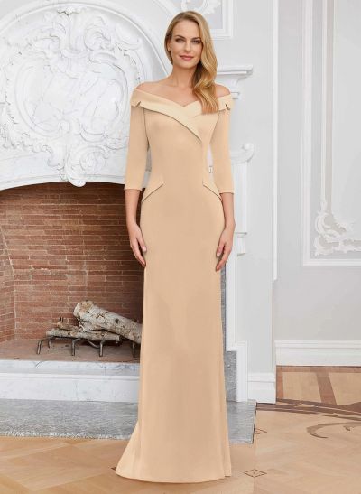 Sheath/Column Off-The-Shoulder Elastic Satin Mother Of The Bride Dresses