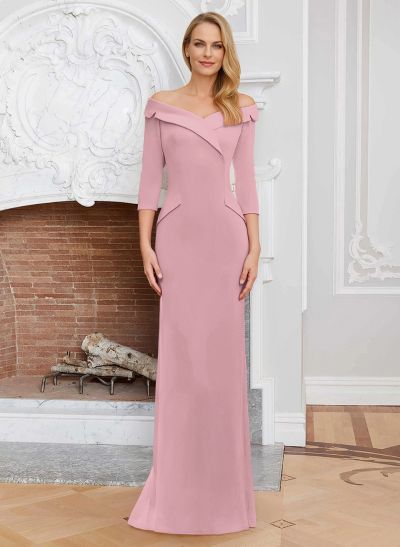 Sheath/Column Off-The-Shoulder Elastic Satin Mother Of The Bride Dresses