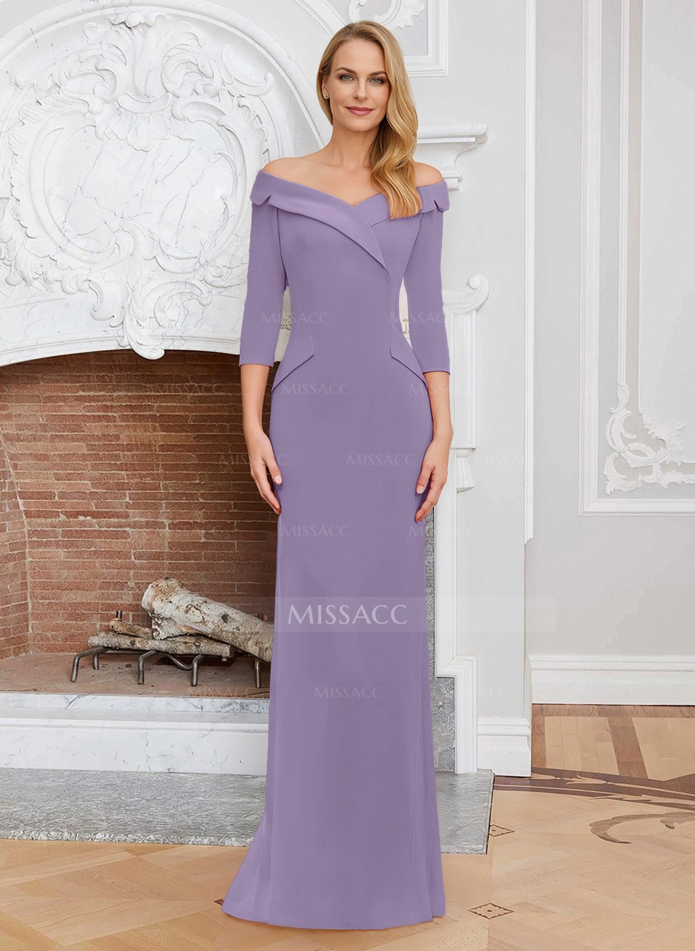 missA 『COLORS』 Sheath/Column Off-The-Shoulder Elastic Satin Mother Of The