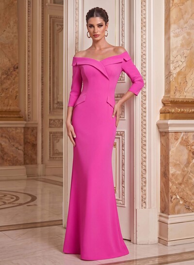 Sheath/Column Off-The-Shoulder Elastic Satin Mother Of The Bride Dresses