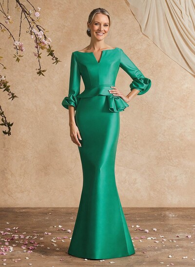 Trumpet/Mermaid 3/4 Sleeves Satin Mother Of The Bride Dresses With Ruffle