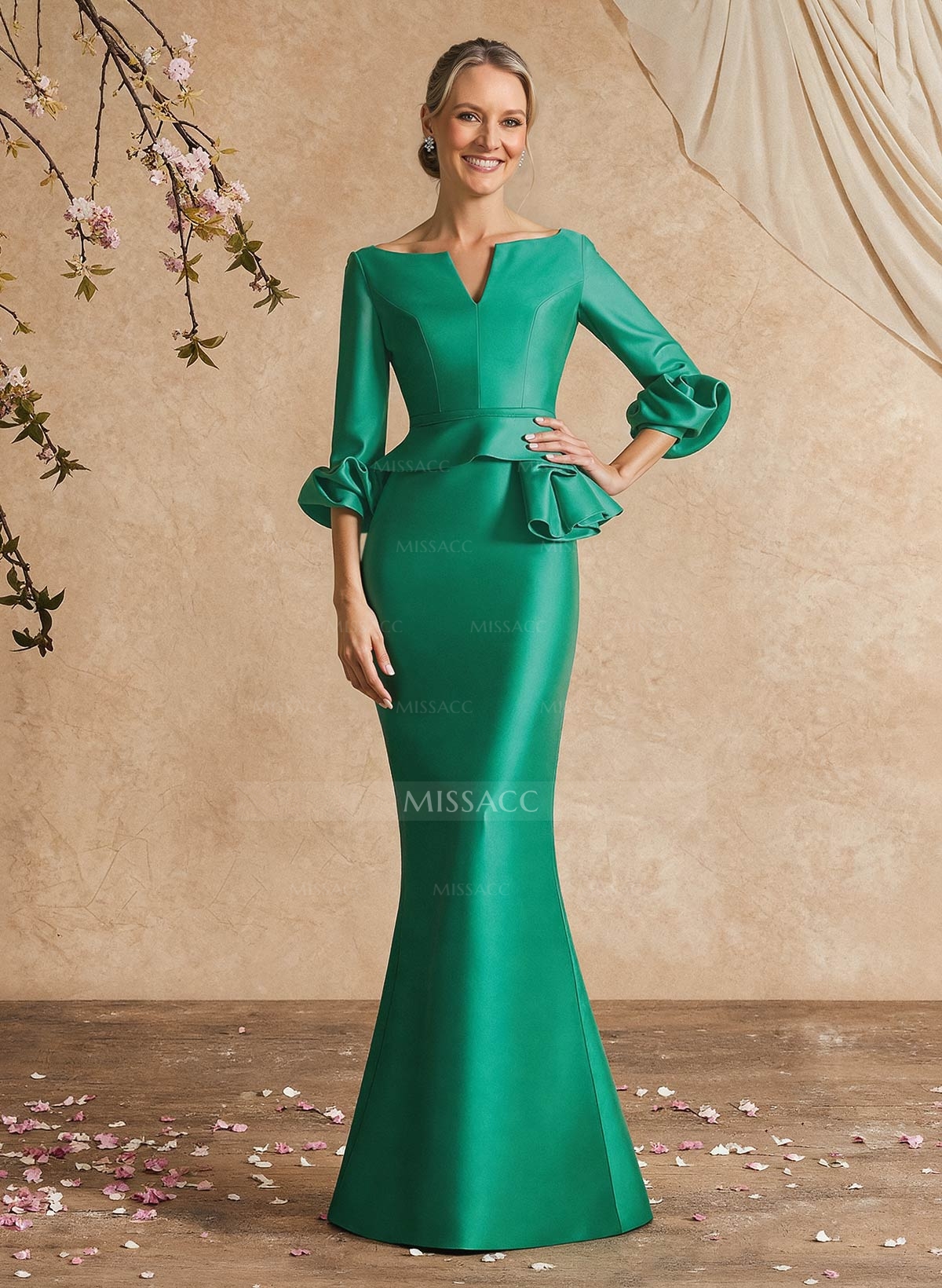 Trumpet/Mermaid 3/4 Sleeves Satin Mother Of The Bride Dresses With Ruffle