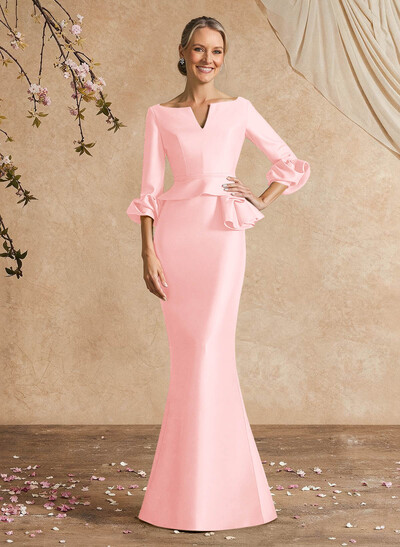 Trumpet/Mermaid 3/4 Sleeves Satin Mother Of The Bride Dresses With Ruffle