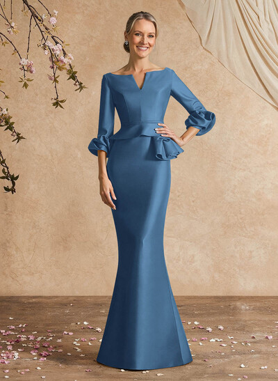 Trumpet/Mermaid 3/4 Sleeves Satin Mother Of The Bride Dresses With Ruffle