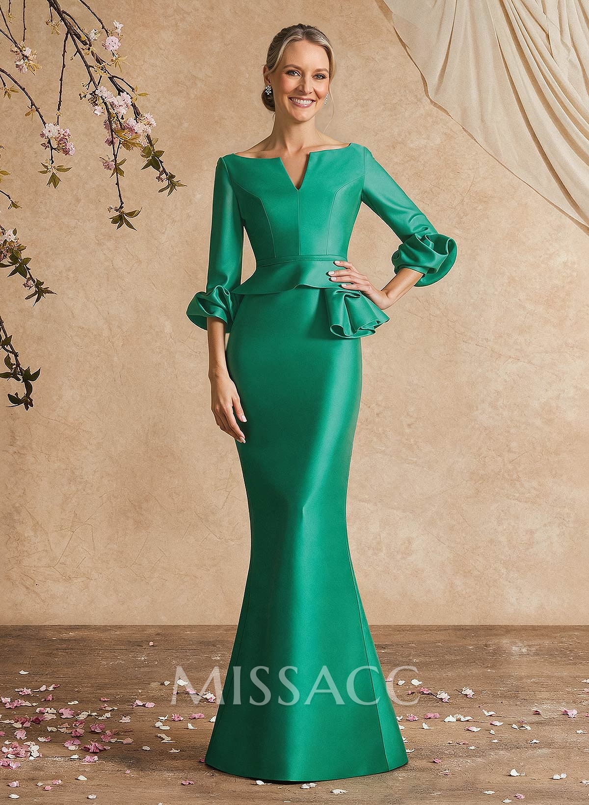 Trumpet/Mermaid 3/4 Sleeves Satin Mother Of The Bride Dresses With Ruffle Trumpet/Mermaid 3/4 Sleeves Satin Mother Of The Bride Dresses With Ruffle