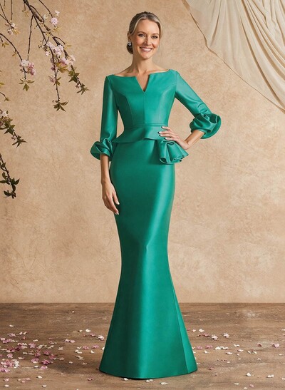 Trumpet/Mermaid 3/4 Sleeves Satin Mother Of The Bride Dresses With Ruffle