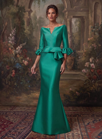 Trumpet/Mermaid 3/4 Sleeves Satin Mother Of The Bride Dresses With Ruffle