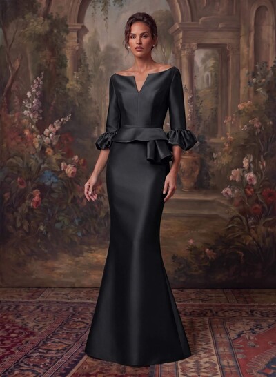 Trumpet/Mermaid 3/4 Sleeves Satin Mother Of The Bride Dresses With Ruffle