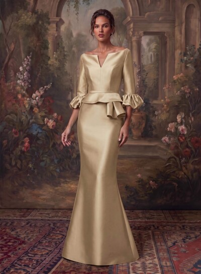Trumpet/Mermaid 3/4 Sleeves Satin Mother Of The Bride Dresses With Ruffle