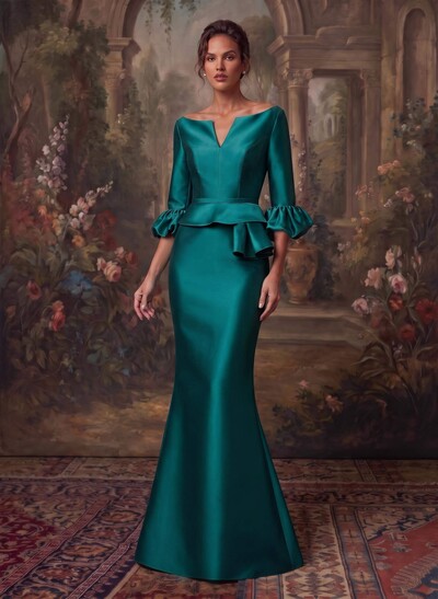 Trumpet/Mermaid 3/4 Sleeves Satin Mother Of The Bride Dresses With Ruffle