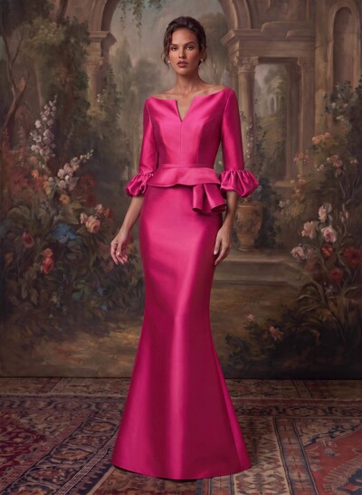 Trumpet/Mermaid 3/4 Sleeves Satin Mother Of The Bride Dresses With Ruffle