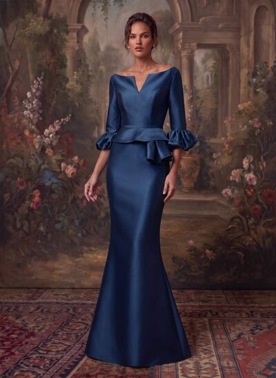 Trumpet/Mermaid 3/4 Sleeves Satin Mother Of The Bride Dresses With Ruffle