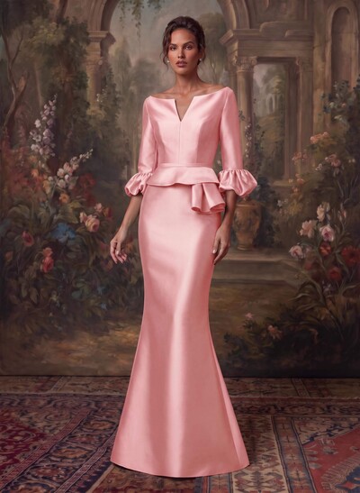 Trumpet/Mermaid 3/4 Sleeves Satin Mother Of The Bride Dresses With Ruffle