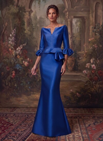 Trumpet/Mermaid 3/4 Sleeves Satin Mother Of The Bride Dresses With Ruffle