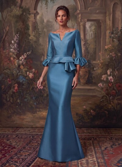 Trumpet/Mermaid 3/4 Sleeves Satin Mother Of The Bride Dresses With Ruffle