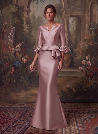 Trumpet/Mermaid 3/4 Sleeves Satin Mother Of The Bride Dresses With Ruffle