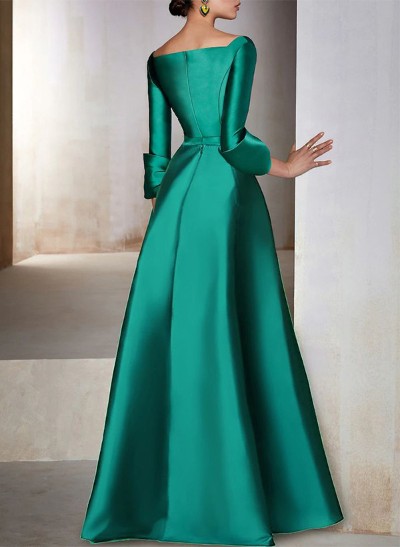 A-Line 3/4 Sleeves Floor-Length Satin Mother Of The Bride Dresses