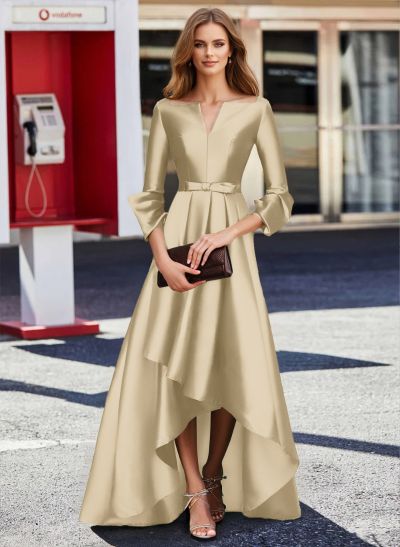 A-Line 3/4 Sleeves Floor-Length Satin Mother Of The Bride Dresses