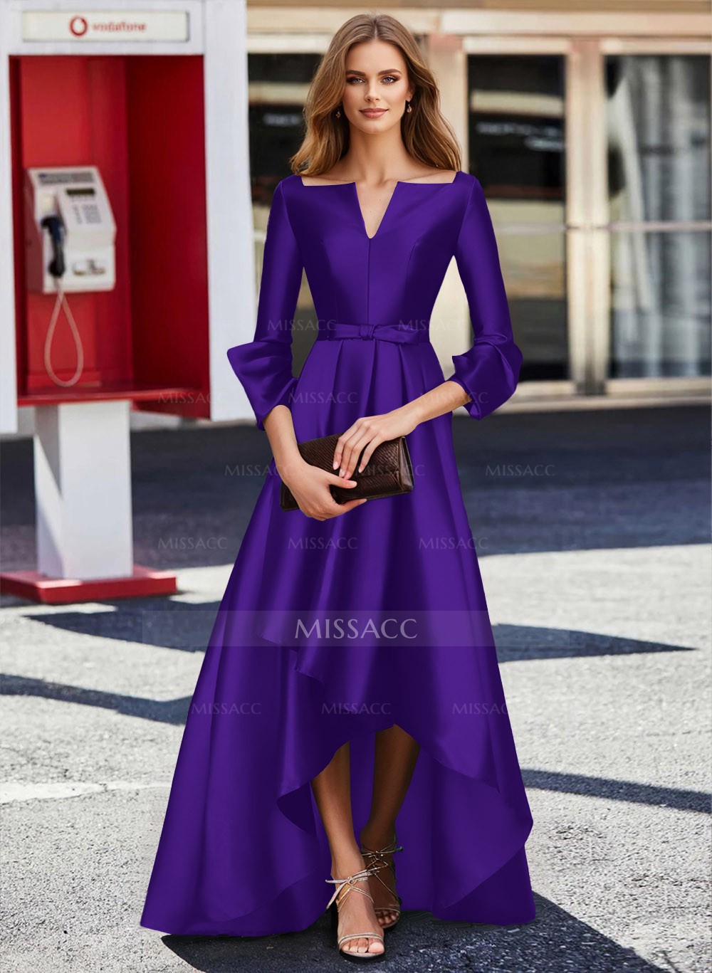 A-Line 3/4 Sleeves Floor-Length Satin Mother Of The Bride Dresses - Missacc, image size:1000x1367