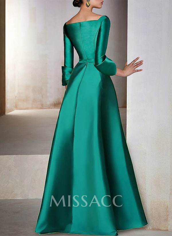 A-Line 3/4 Sleeves Floor-Length Satin Mother Of The Bride Dresses